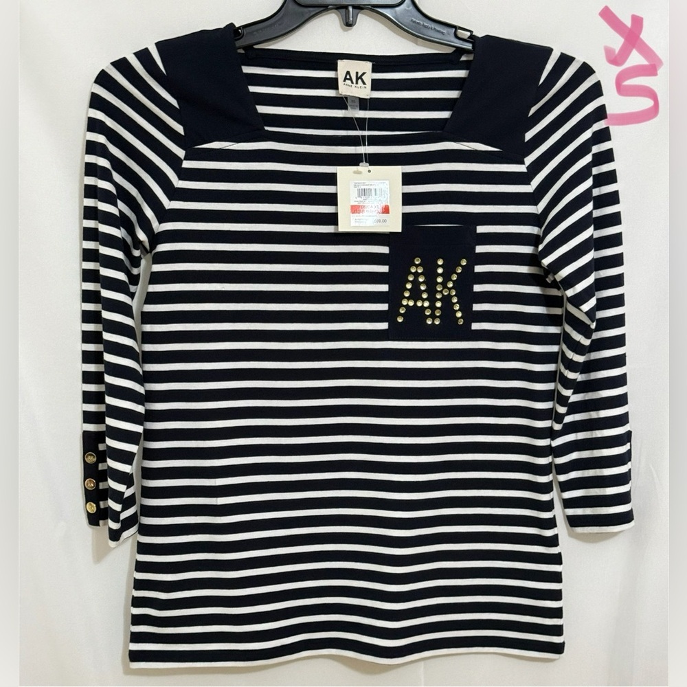 AK Striped Navy and White Top